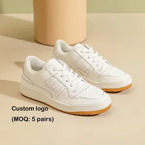 Logo personnalisé en cuir véritable blanc étudiant respirant course à pied marche sport chaussures décontractées femmes baskets