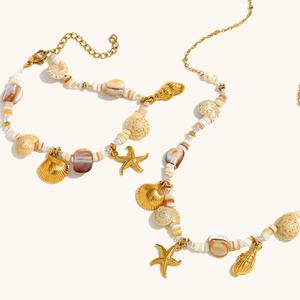 Kalung bandul hewan laut liburan musim panas, Set gelang tahan air baja tahan karat emas 18K pantai perhiasan ide hadiah pesta - Product Image 6