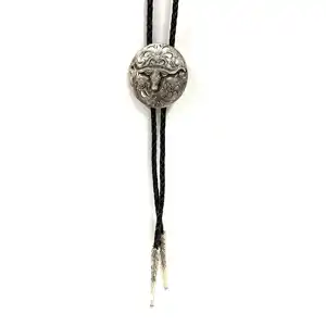 Wholesale supplier shirt chian men custom pirate bolo tie necklace crystal wolf back logo bolo tie makerlo tie for sale