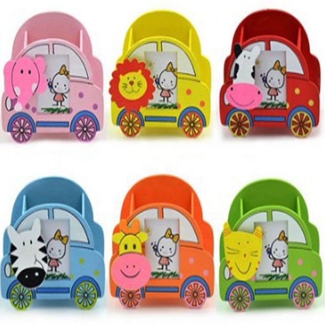 Colorful School Square Wooden Pen Storage Holder Desk Organizer Stand Container Cute Animal Pencil Holder