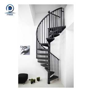 PRIMA <span class=keywords><strong>Escalier</strong></span> en métal en spirale de <span class=keywords><strong>style</strong></span> froid tout noir avec garde-corps noir anti-dérapant Dot <span class=keywords><strong>Style</strong></span> simple personnalisé - Product Image 1