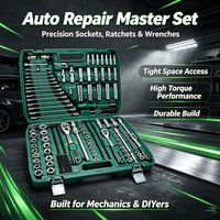 Ensemble d'outils à douilles de 216 pièces, boîte en plastique verte, kit d'outils manuels pour la réparation automobile, la réparation domestique, boîte à outils combinée pour mécanicien
