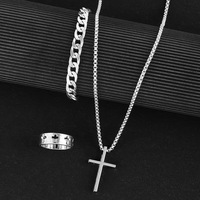 Ensemble de 3 pièces tendance pour homme : collier, bague et bracelet en alliage noir avec chaîne cubaine hip-hop à la mode