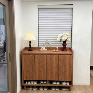 Meuble à chaussures moderne en bois avec armoire de rangement, design autoportant pour entrée, mobilier de maison, style mid-century, deux étagères - Product Image 1