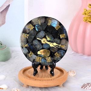<b>Hand</b> Made Natural Crystal Crafts Gemstones Labradorite <b>Clocks</b> Wooden Support Crystal <b>Clock</b> Pendulums for Home Decor - Product Image 4