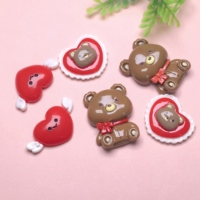 Saint Valentin dessin animé ours coeur Flatback résine Cabochon pour Scrapbooking coque de téléphone cheveux arcs vacances fête décor accessoires