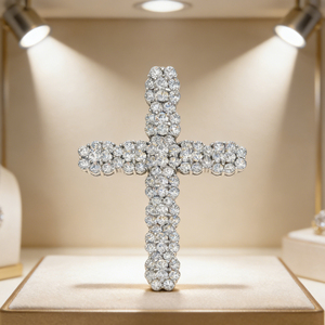 CUSTOM SILVER 10K/14K/18K GOLD PLATED LAB GROWN CVD DIAMOND CLASSIC ENGAGEMENT GIFT SWEATER <b>CHAIN</b> NECKLACE <b>CROSS</b> PENDANT - Product Image 2