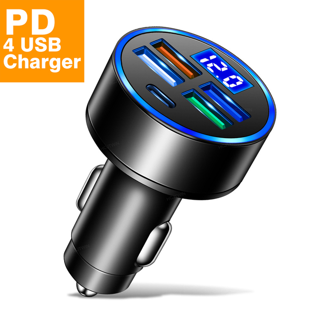 66W LED LCD Power Display USB QC 3.0 5 Ports Car Phone Charger for Iphone Phone PD 20W Car Chargers for Samsung Usb c Chargeur
