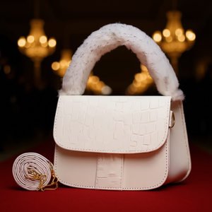 Sac à bandoulière de soirée Fana blanc à motif crocodile avec poignée en fausse fourrure et fermeture à rabat pour femme adulte - Product Image 2