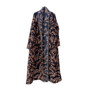 Elegant <b>Spring</b> Women's Muslim Abaya Dress Plus Size Windbreaker Coat & <b>Cardigan</b> Pleated Gradient Leaf Print - Product Image 5