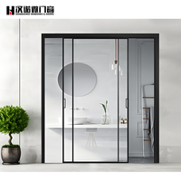 Porte coulissante en verre en alliage d'aluminium ultra-étroite, surface finie pour cuisine, lavage de voiture, balcon, rail inférieur suspendu