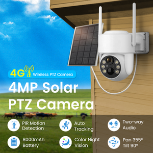 Caméra PTZ solaire 4G avec détection de mouvement PIR Full HD 4MP, vision nocturne couleur, batterie 8000mAh, caméra PTZ solaire 4G - Product Image 2