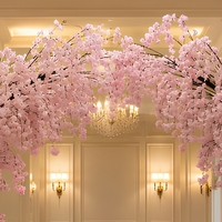 Gapura Bunga Sakura Artifisial Warna Merah Muda untuk Pernikahan, Latar Belakang Acara dari Bunga Sutra, Portabel, Buatan Tangan, untuk Perayaan