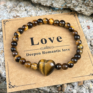 Hợp Thời Trang Nữ Màu Hồng Thạch Anh Hồng Tình Yêu Đồ Trang Sức Đá Tự Nhiên 6Mm Thạch Anh Tím Tiger Eye Rose Quartz Tim Bead Vòng Đeo Tay Với Thẻ - Product Image 3