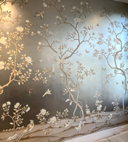 Papier peint SUNGPU classique Chinoiserie, motif floral d'oiseaux, base en feuille d'argent, pivoine rose et bleue, papillon, pour villa, hall d'hôtel