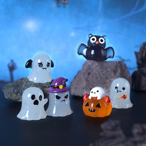 Halloween Luminous Owl Ghost Ornament Mikro landschaft Harz Handwerk mit kleinen Auto Central Control Dekorationen neues Design - Product Image 1