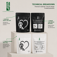 Sachets Mylar personnalisés imprimés 3,5g avec logo Rx - Pochette d'emballage café en aluminium anti-odeur - Sachet hermétique vertical 1/8 oz