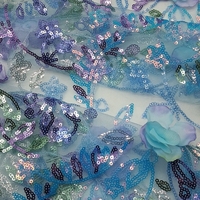 Tissu en dentelle brodée multicolore avec paillettes, maille florale 3D en tulle respirant et fluorescent pour robes et sacs pour femmes et filles