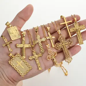 R.GEM. Wholesale High Quality 18k Christian Religion Jewelry Brass Sequential Prophet Various Pendant Cross Gold Plated Necklace