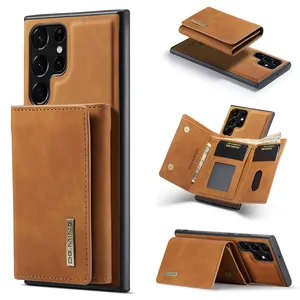 삼성 S23 용 고급 가죽 커버 아이폰 14 15 마그네틱 카드 홀더 지갑 휴대 전화 케이스
