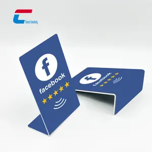 Durable PVC nfc stand logo NTAG213 google review nfc stand card qr code custom print hotel/restaurant/retail shope nfc standee