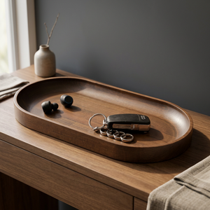 Plateau de service décoratif en acacia véritable, éco-responsable, fait main, pour bijoux, collations et verres à champagne, personnalisable pour la maison - Product Image 1