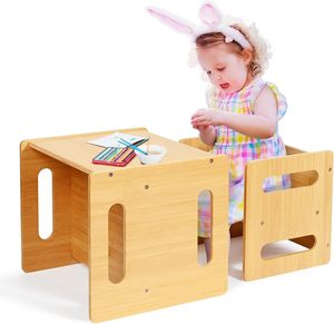 Montessori Weaning Natural Bamboo Small Desk Chair Toddler Activity <strong>Old</strong> Kids Dinner Reading Playing Toys Kids Table Chair Set - Product Image 1