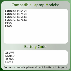 Batterie d'ordinateur portable de remplacement 11.1V 97Wh X8VWF DKNKD 4XKN5 CJ2K1 pour <span class=keywords><strong>Dell</strong></span> Latitude 14 5404 <span class=keywords><strong>7404</strong></span> 5414 7414 P45G P46G - Product Image 2