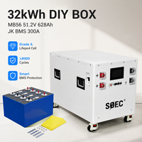 Kit DIY SOEC 32kWh MB56 avec roues, installation facile, BMS intelligent JK 300A, batterie Lifepo4 de qualité A 51.2V 628Ah, boîtier DIY