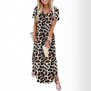 Vestido largo informal de playa con cuello en V y manga corta, dobladillo irregular y cintura holgada para mujer, tallas S, M, L, XL, XXL, XXXL - Product Image 2