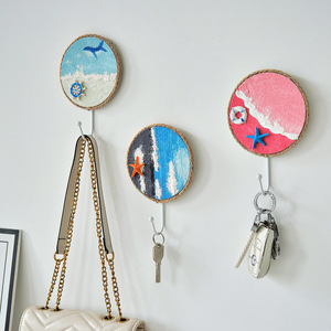 Mediterranean Style Painted <b>Wall</b> <b>Hooks</b> Square Iron <b>Hook</b> For Entryway Decor With Sand Texture And Beach Design - Product Image 2