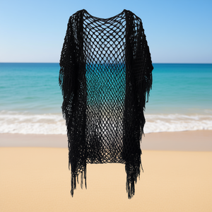 Cárdigan de malla grande Angelina, tipo pareo de playa con frente abierto, de ganchillo, para usar sobre trajes de baño y bikinis, transpirable, de color liso para mujer - Product Image 2