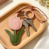 Breloque de sac en cuir rose fait main en forme de tulipe, pendentif pour sac à main femme, porte-clés fleur de printemps, cadeau