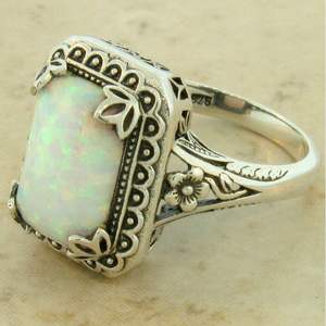 Women's <b>Silver</b> <b>Opal</b> <b>Ring</b> Geometric Flower Design Everyday Wear Jewelry - Product Image 3