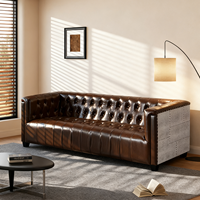 Banc de canapé en cuir industriel de qualité supérieure, cadre en bois, design moderne du milieu du siècle, dossier capitonné en éponge, cuir véritable, salon, hôtel