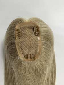 Meilleure demi-perruque pour femmes haut en soie suisse cheveux européens partie droite partie libre dentelle Topper cheveux vierges naturels style de vague pour les femmes - Product Image 6