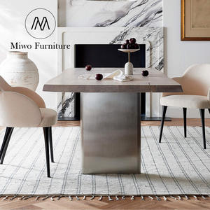 Restaurant moderne à pied de table en acier inoxydable adapté à de nombreuses personnes pour dîner en bois massif naturel table rectangulaire à grande assiette - Product Image 3