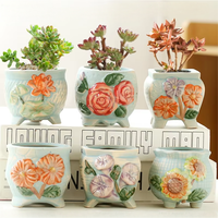Style campagnard Mini céramique Rose & Morning Glory Pots de jardin bleu clair bleu ciel jardinières rustiques porcelaine mignonne pour la décoration extérieure