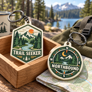 Porte-clés personnalisés en PVC souple pour l'extérieur, porte-clés en caoutchouc avec boussole de montagne pour le camping, souvenirs, cadeaux, fabrication OEM ODM - Product Image 1