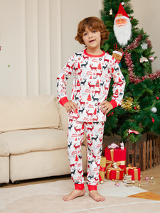 2023 Fibra De Leite De Manga Longa Menino Menina Loungewear Casal Home Wear Fawn Santa Elementos Totalmente Impresso Família Conjunto De Pijamas De Natal - Product Image 6