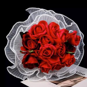 28cm * 4.5y trong kho nhà máy trực tiếp bán buôn hoa gói lưới giấy ngọc trai cạnh bó hoa bao bì giấy nhăn mờ - Product Image 5