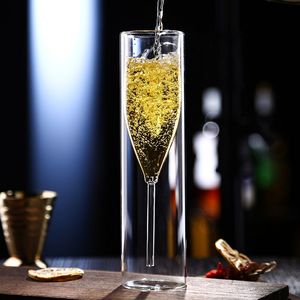 Manufacturer Price Luxury Transparent Double Wall Glass Cup <strong>Champagne</strong> Glasses <strong>Flutes</strong> for Wedding - Product Image 4