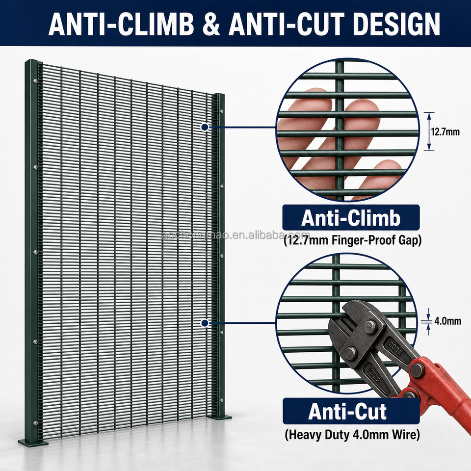Anti-Climb Security Fence Galvanized, 358 Welded Mesh Panel for Utility ...