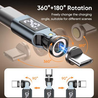 Adaptateur magnétique USB C à affichage numérique rotatif à 540 degrés, PD 240W, 9 broches, avec embouts USB C et Micro USB, câble de charge et de données USB C