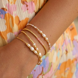 Ensemble de bracelet et bague en perles d'eau douce naturelles tissées à la main YF8276 INS, plaqué <span class=keywords><strong>or</strong></span> 18 carats, acier inoxydable étanche - Product Image 3