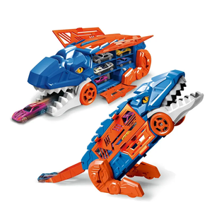 Camion à friction <span class=keywords><strong>Dino</strong></span> 2 en 1, jouet transformable, camion d'ingénierie, jouets assemblés, piste, transporteur de voitures dinosaures avec 6 voitures en alliage - Product Image 1