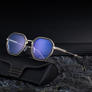 Lunettes de soleil polygonales HJ-7330 pour hommes, monture en métal, protection UV400, classe 2, pare-soleil, monture noire, verres en PC - Product Image 3