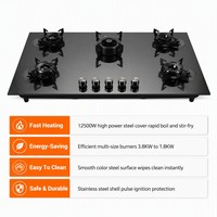 Table de cuisson à gaz encastrable en acier coloré, 5 brûleurs, allumage par impulsions, haute efficacité, conception sécurisée pour la famille, les restaurants et les hôtels