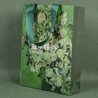 Sac à main artistique vert et écologique, emballage cadeau haut de gamme sur mesure, sac de shopping avec poignée en ruban