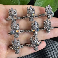 Bague ajustable en argent S925 avec incrustation de pierre de lune de Madagascar, pierre précieuse naturelle, forme de crâne, tendance, sans ternissement, pour les fêtes